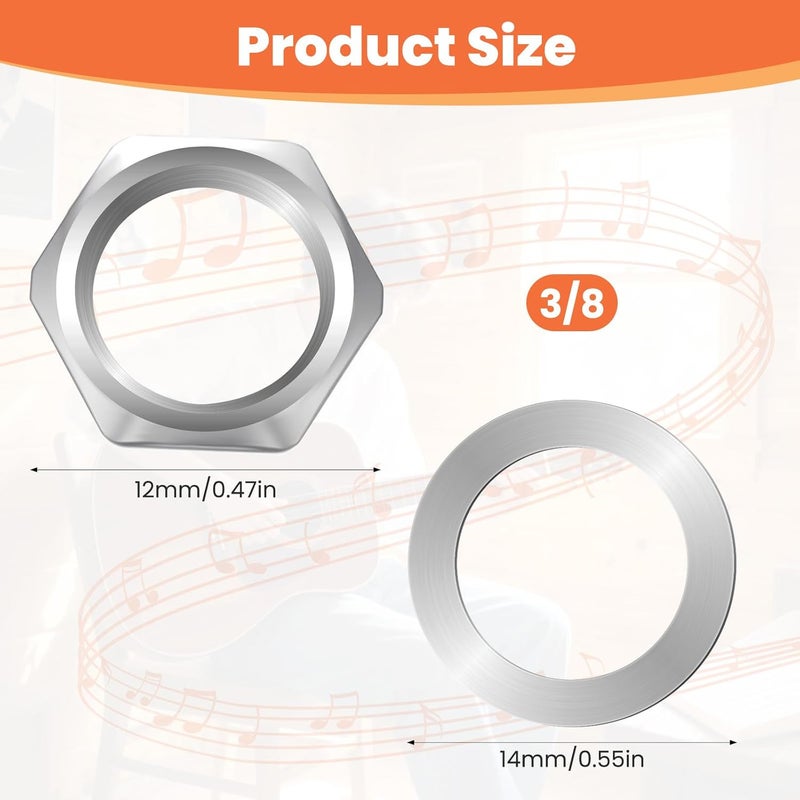 simarro 5 Set Jack Socket Nut with Washer, 3/8" Guitar Nuts and Washers Guitar Input Output Jack Socket Nuts and Washers Silver Hex Nut Washer for Guitars Bass - Image 2